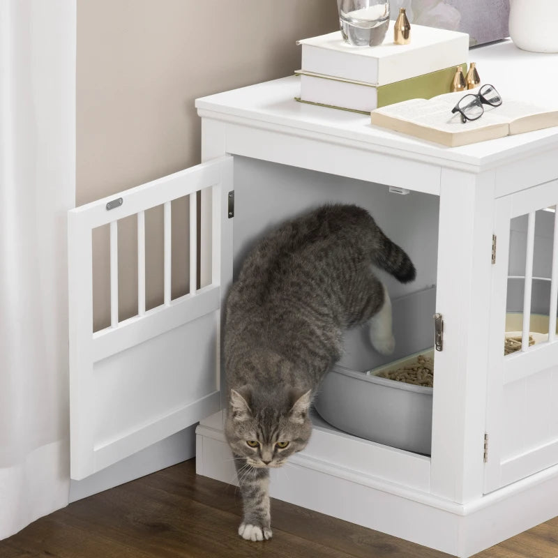 PawHut Wooden Dog Crate End Table with Triple Doors for Small Dogs, White