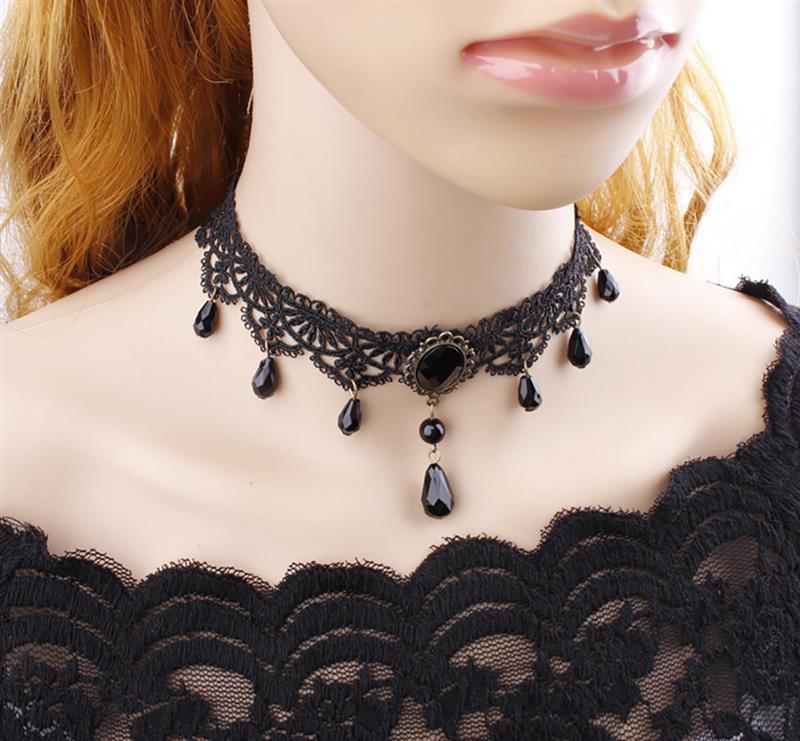 1pc Sexy Women's Gothic Choker Necklace Retro Gothic Crystal Decor Lace Necklace