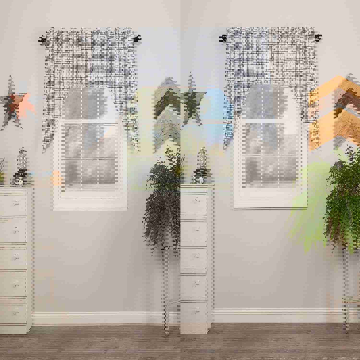 Sawyer Mill Blue Plaid Swag Set of 2 - 36x36x16 Premium Cotton Farmhouse Decor