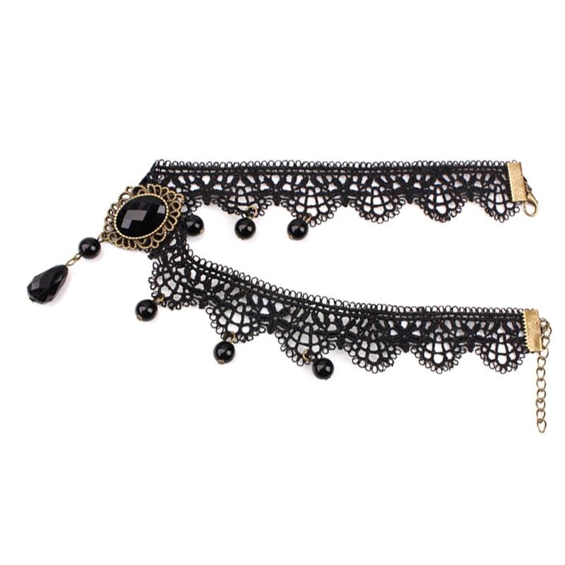 1pc Sexy Women's Gothic Choker Necklace Retro Gothic Crystal Decor Lace Necklace