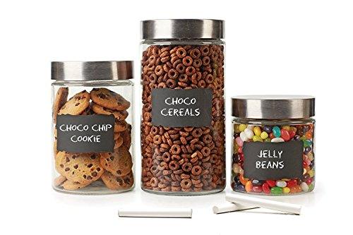 Leraze Kitchen Clear Glass Chalkboard Canister Set (Set of 3)