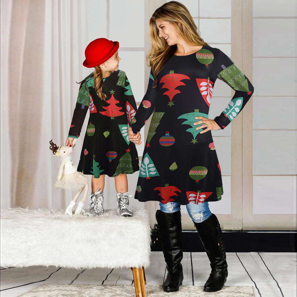 Fashion Christmas Tree Print Dresses for Family