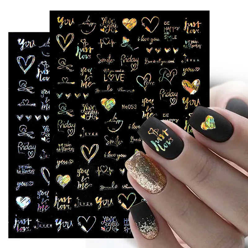 SRline 1PCS 3D Laser Heart Letter Nail Sticker Nail Art Decoration