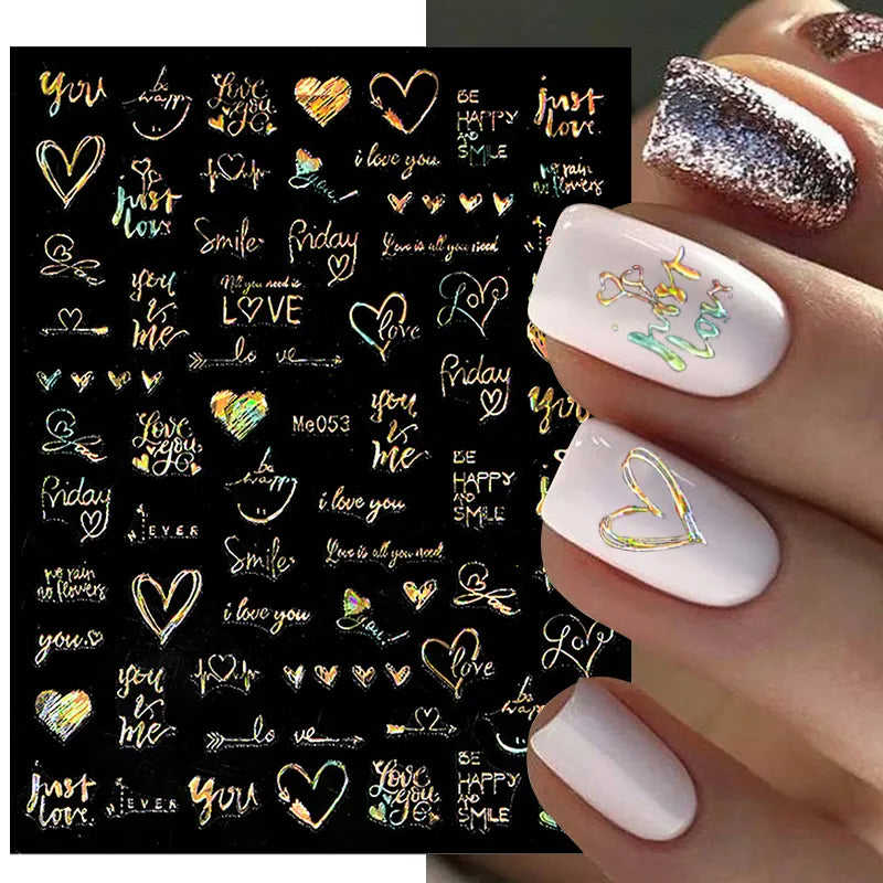 SRline 1PCS 3D Laser Heart Letter Nail Sticker Nail Art Decoration