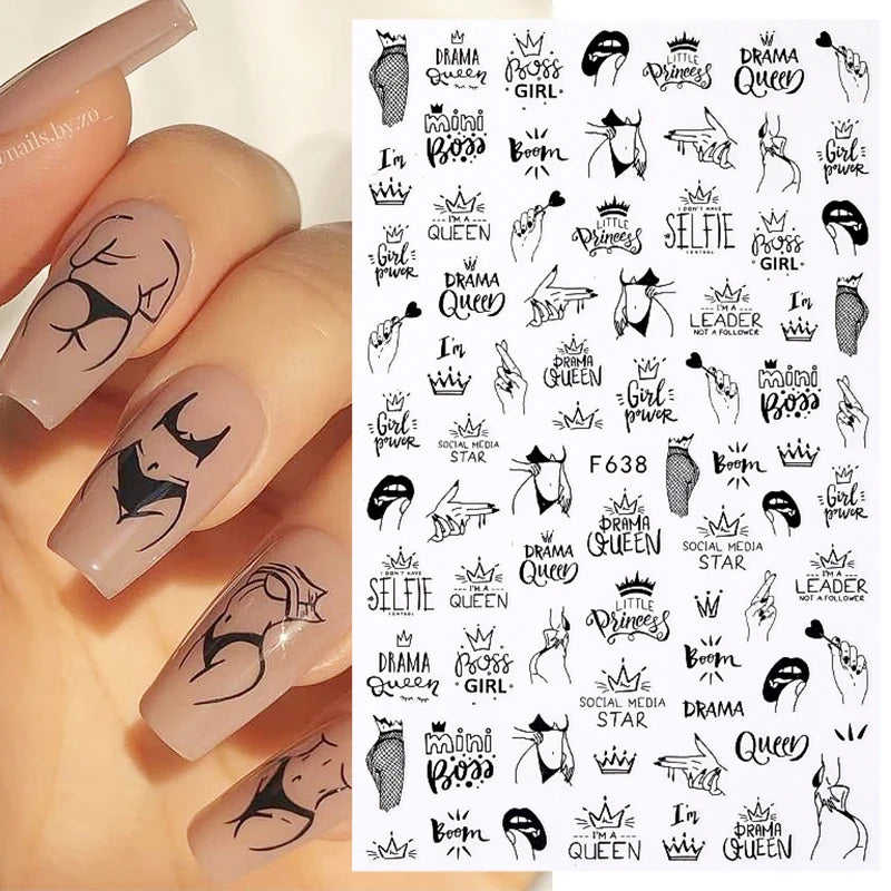 SRline 1PCS 3D Laser Heart Letter Nail Sticker Nail Art Decoration