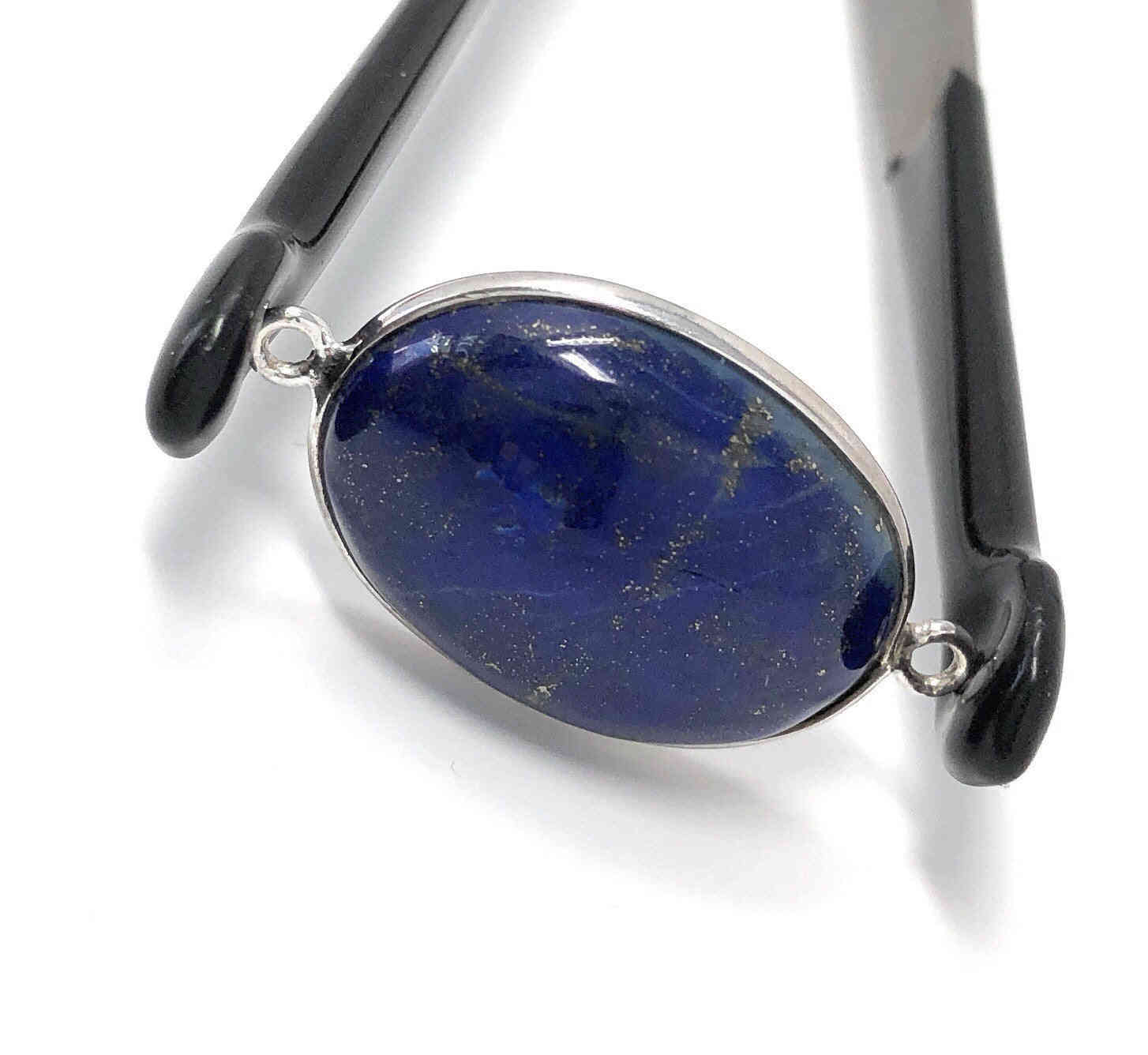 Sterling Silver Natural Lapis Lazuli Bezel Set Connector for DIY Jewelry Making