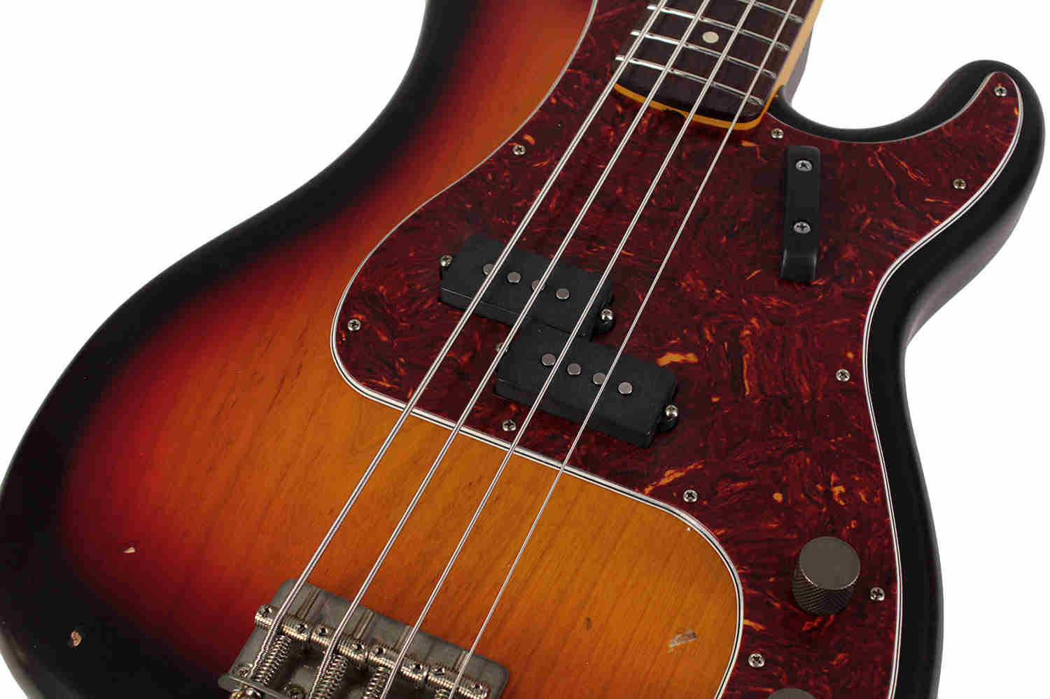 Nash PB-63 Bass Guitar, 3-Tone Sunburst, Light Aging, Tortoise Shell