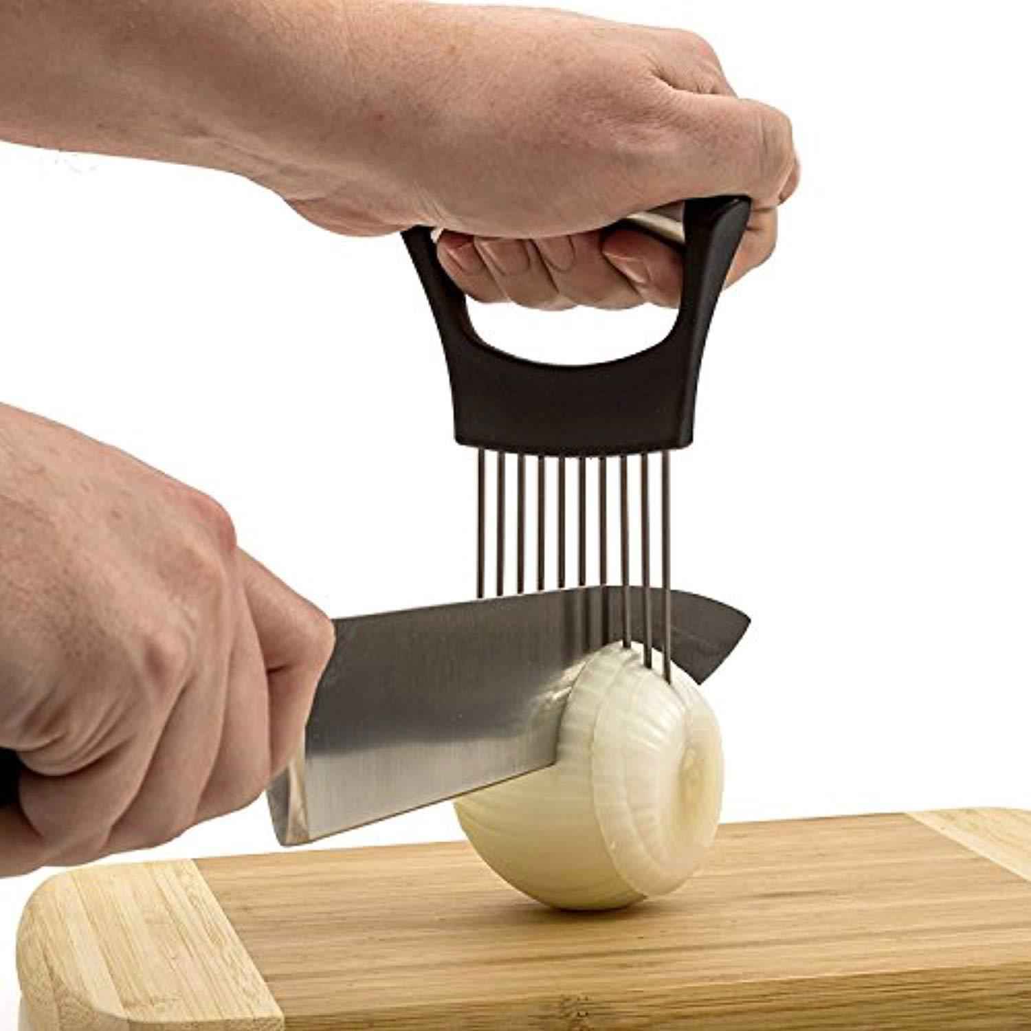 Hulless Stainless Steel Onion Holder & Vegetable Slicer - Multipurpose Kitchen Tool