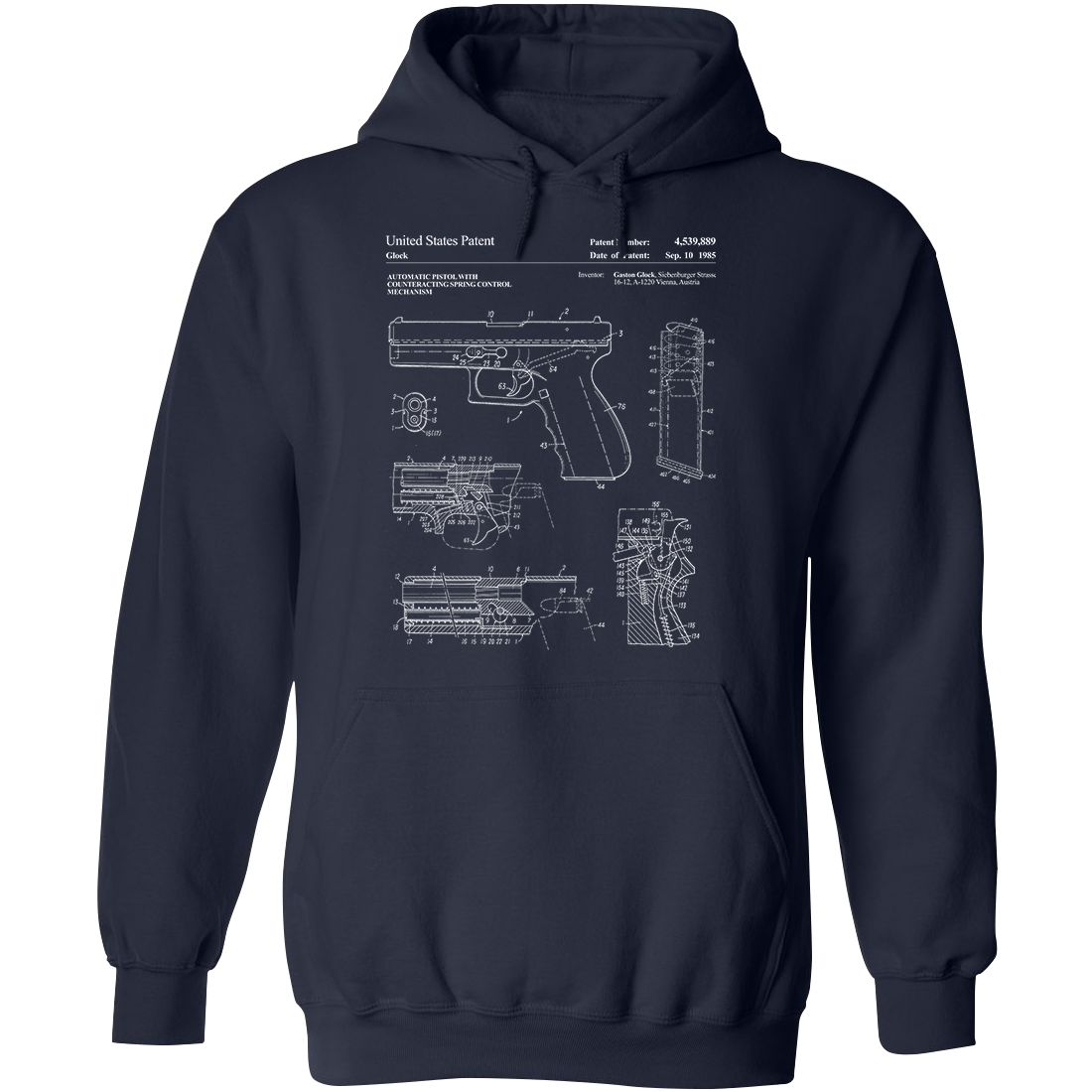Glock Handgun Patent Mens Hoodie