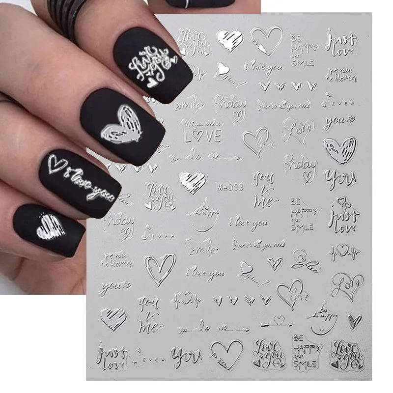 SRline 1PCS 3D Laser Heart Letter Nail Sticker Nail Art Decoration