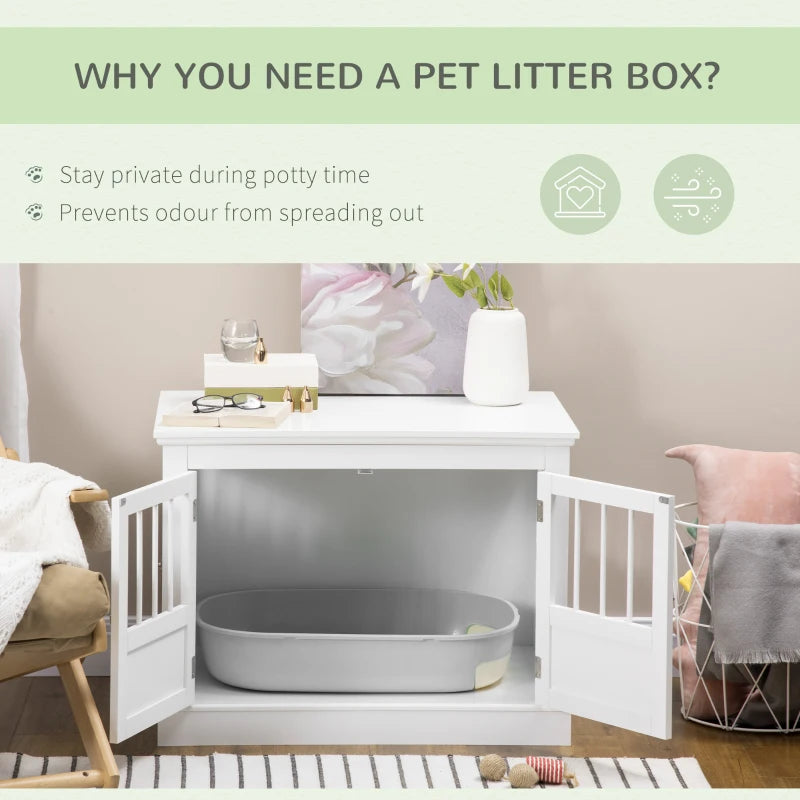 PawHut Wooden Dog Crate End Table with Triple Doors for Small Dogs, White