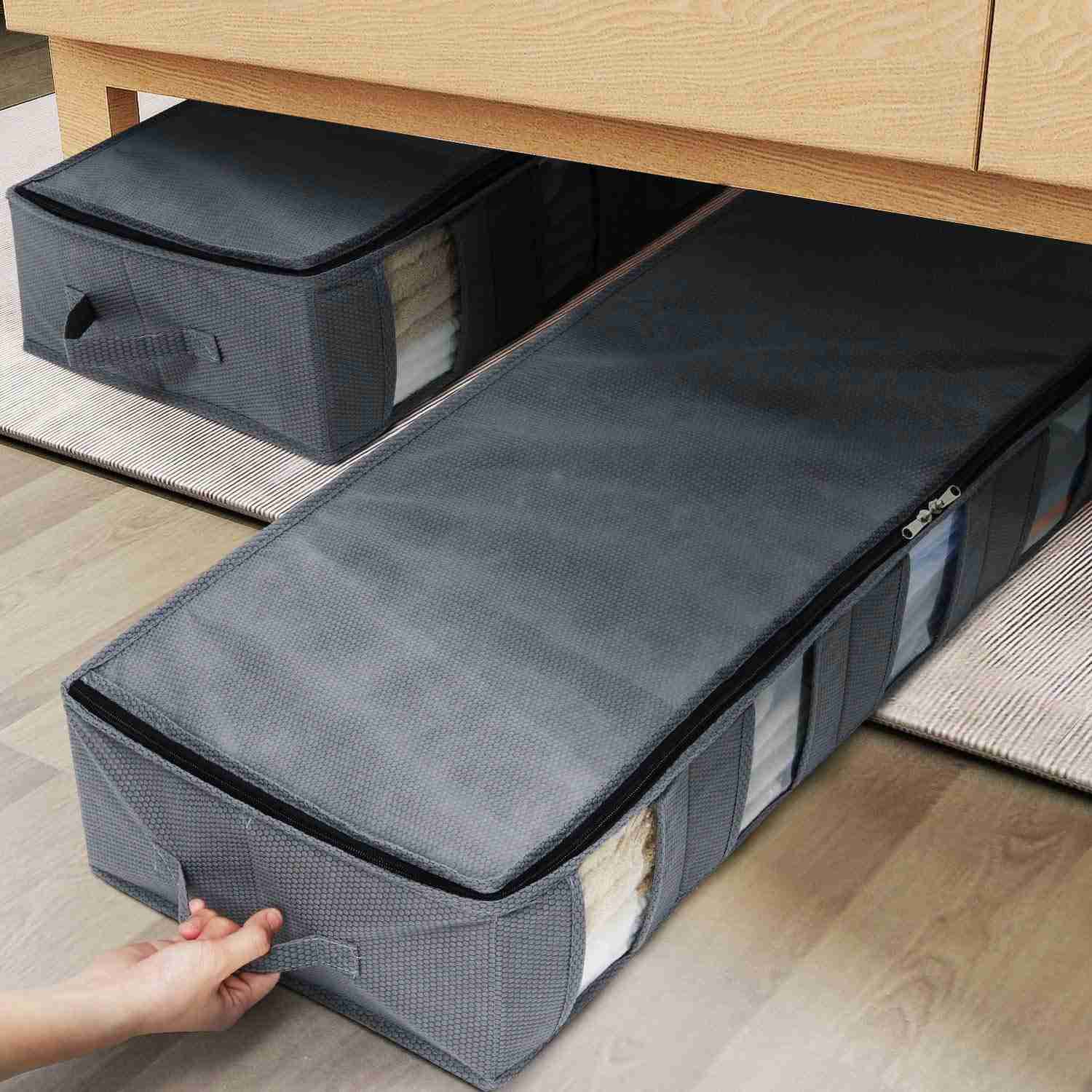 Lifewit Large Capacity Under Bed Storage Bag with 5 Clear Windows, Set of 2, Grey