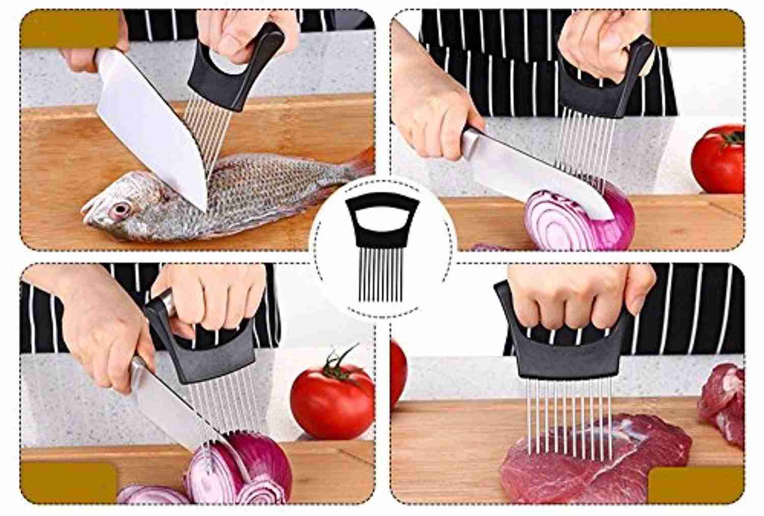 Hulless Stainless Steel Onion Holder & Vegetable Slicer - Multipurpose Kitchen Tool