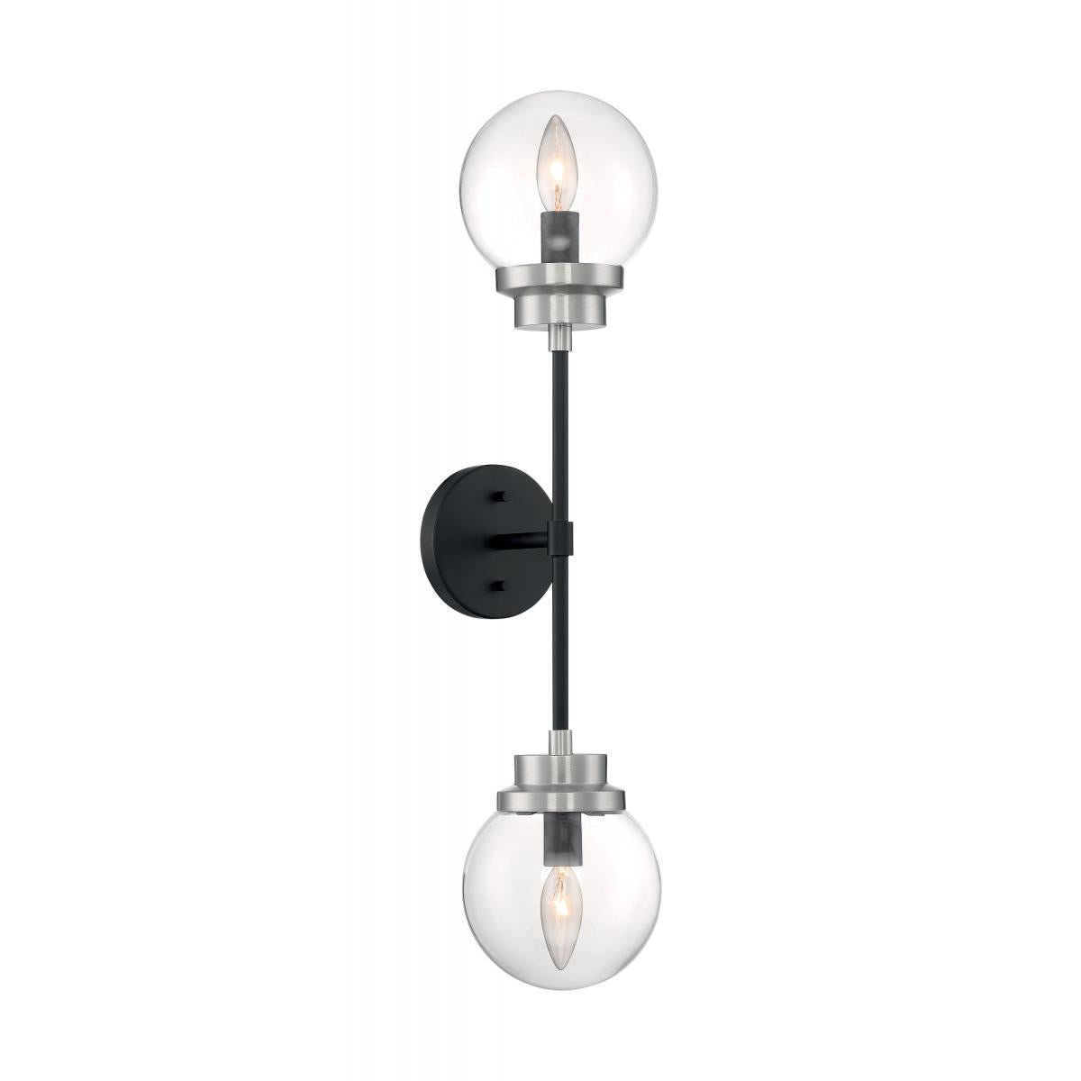 AXIS 2 LIGHT WALL SCONCE - Matte Black with Brushed Nickel Accents and Clear Glass