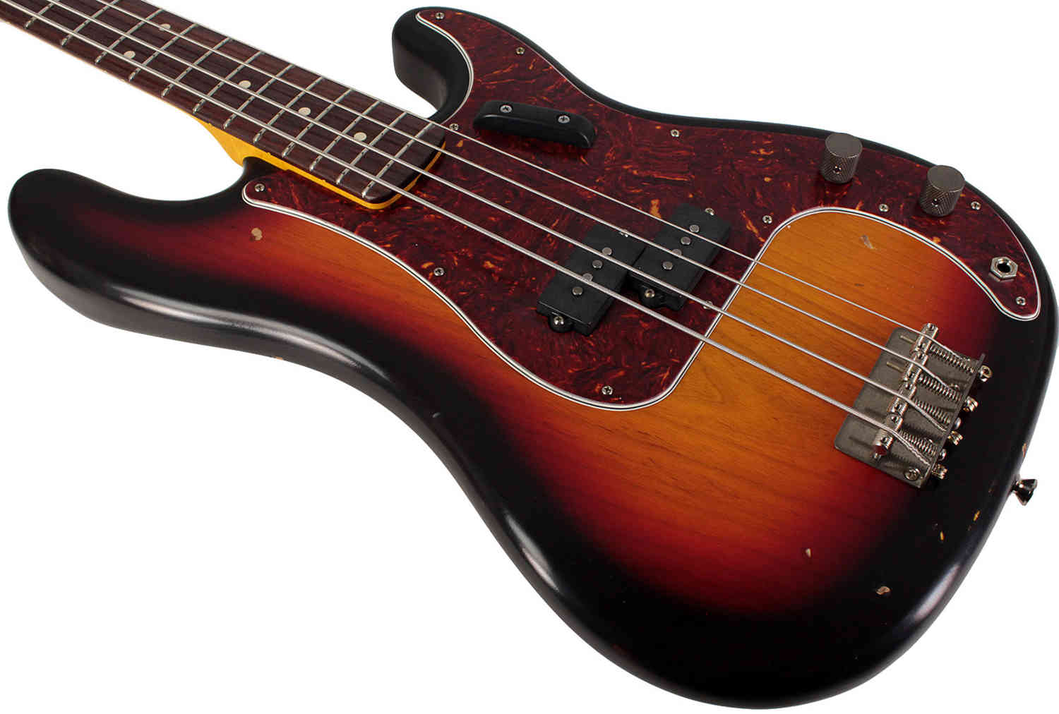 Nash PB-63 Bass Guitar, 3-Tone Sunburst, Light Aging, Tortoise Shell