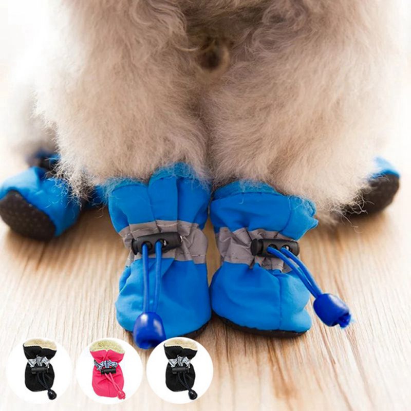 4pcs Antiskid Puppy Shoes - Winter Waterproof Soft-soled Dog Shoes for Paw Protection