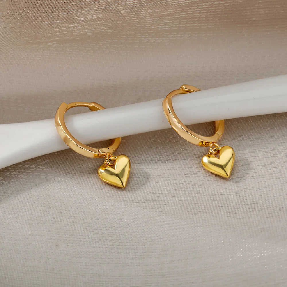 Stainless Steel Heart Earrings For Women - Vintage Gold Love Drop Earrings