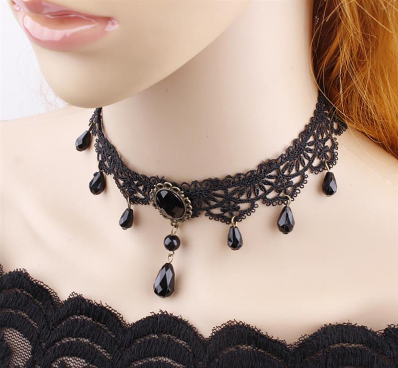 1pc Sexy Women's Gothic Choker Necklace Retro Gothic Crystal Decor Lace Necklace