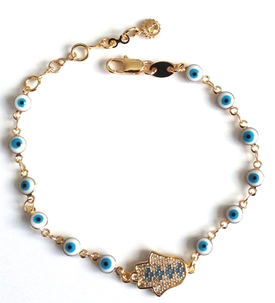 Lucky Charm Bracelet - Evil Eye Gold Hamsa Bracelet with Protection Pendant