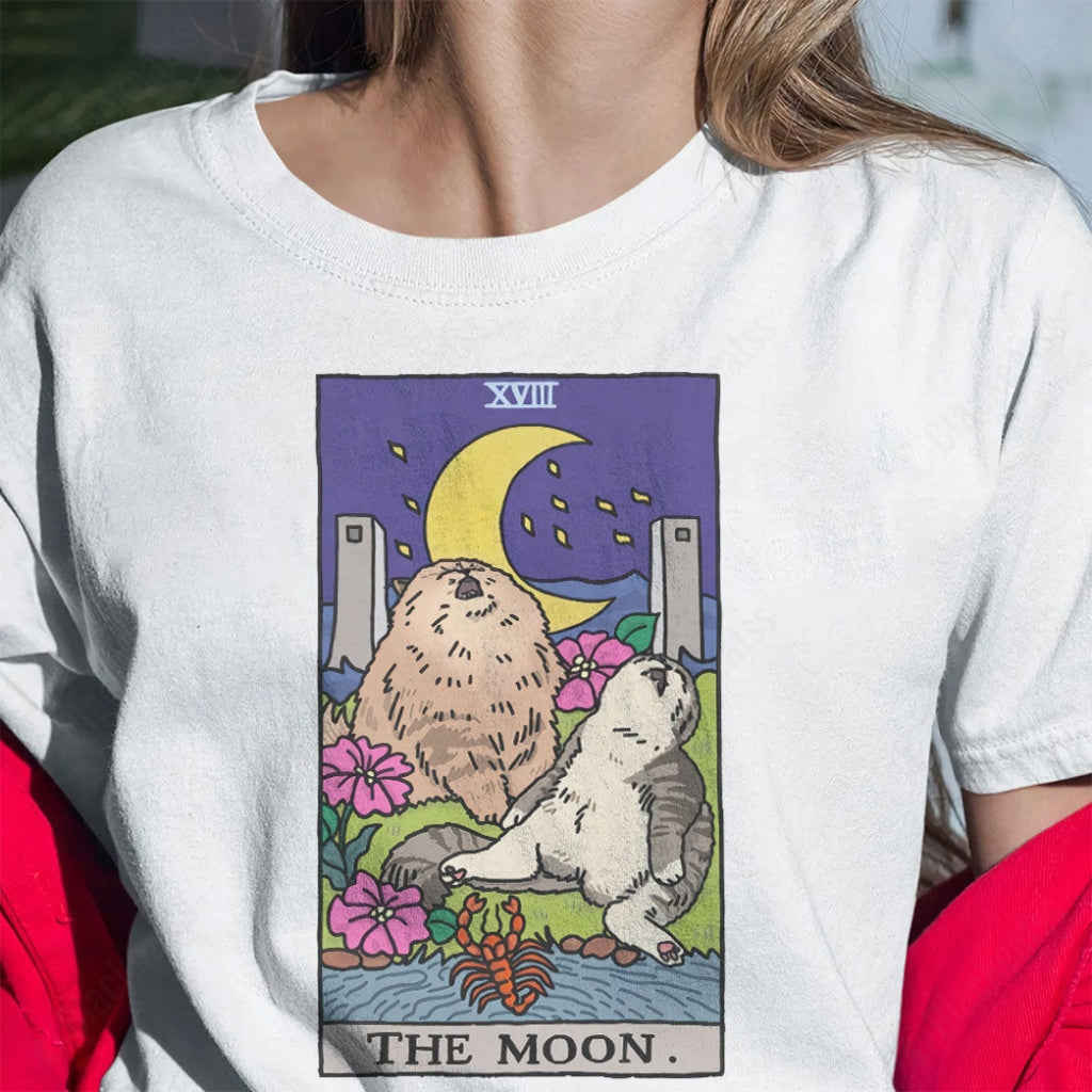 Sad Cat Meme The Moon Tarot Graphic T-Shirt