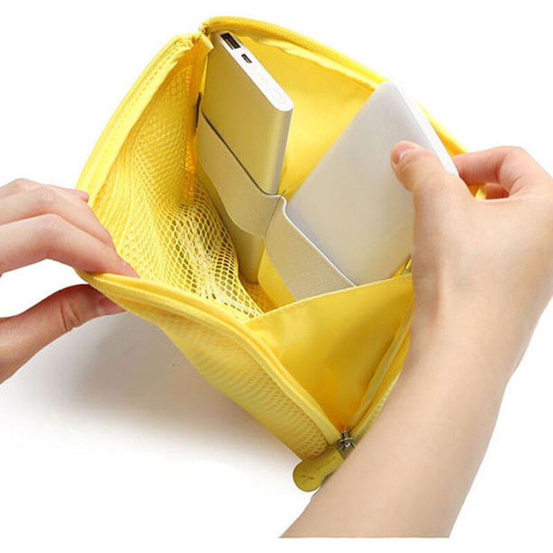 Lkblock Fashion Travel Zipper Cosmetic Bag for Women with USB Data Cable and Headset Storage