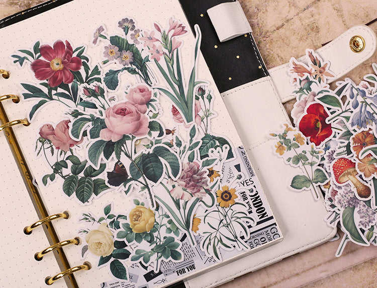 Vintage Flowers Vinyl Stickers Pack - 50pcs High-Quality Waterproof Stickers