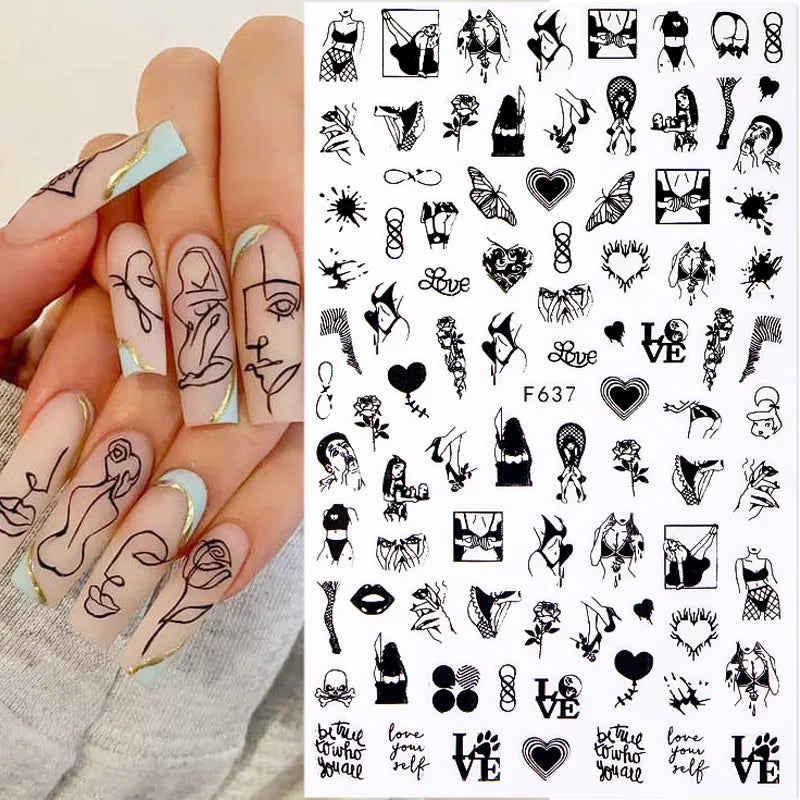 SRline 1PCS 3D Laser Heart Letter Nail Sticker Nail Art Decoration