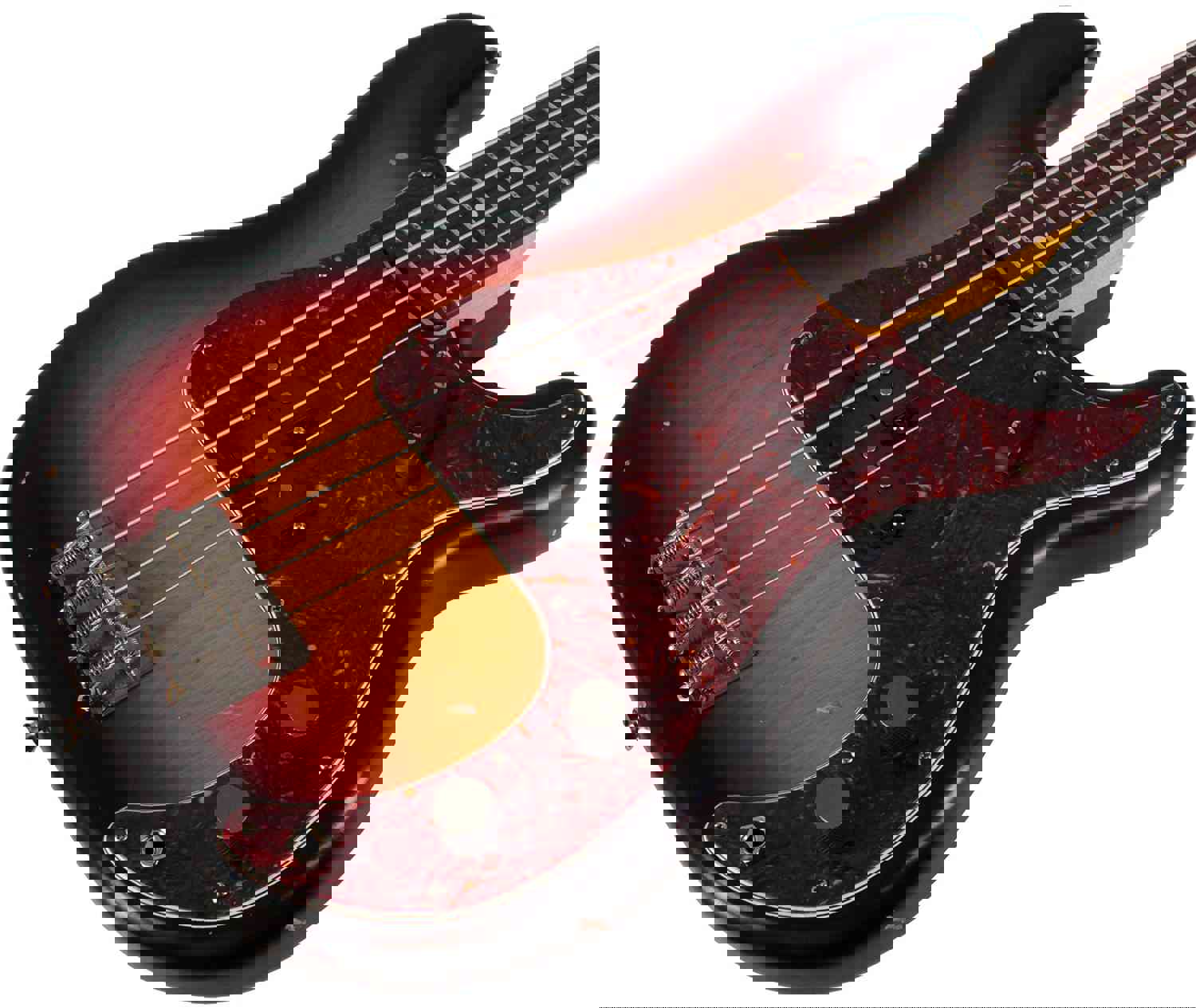 Nash PB-63 Bass Guitar, 3-Tone Sunburst, Light Aging, Tortoise Shell