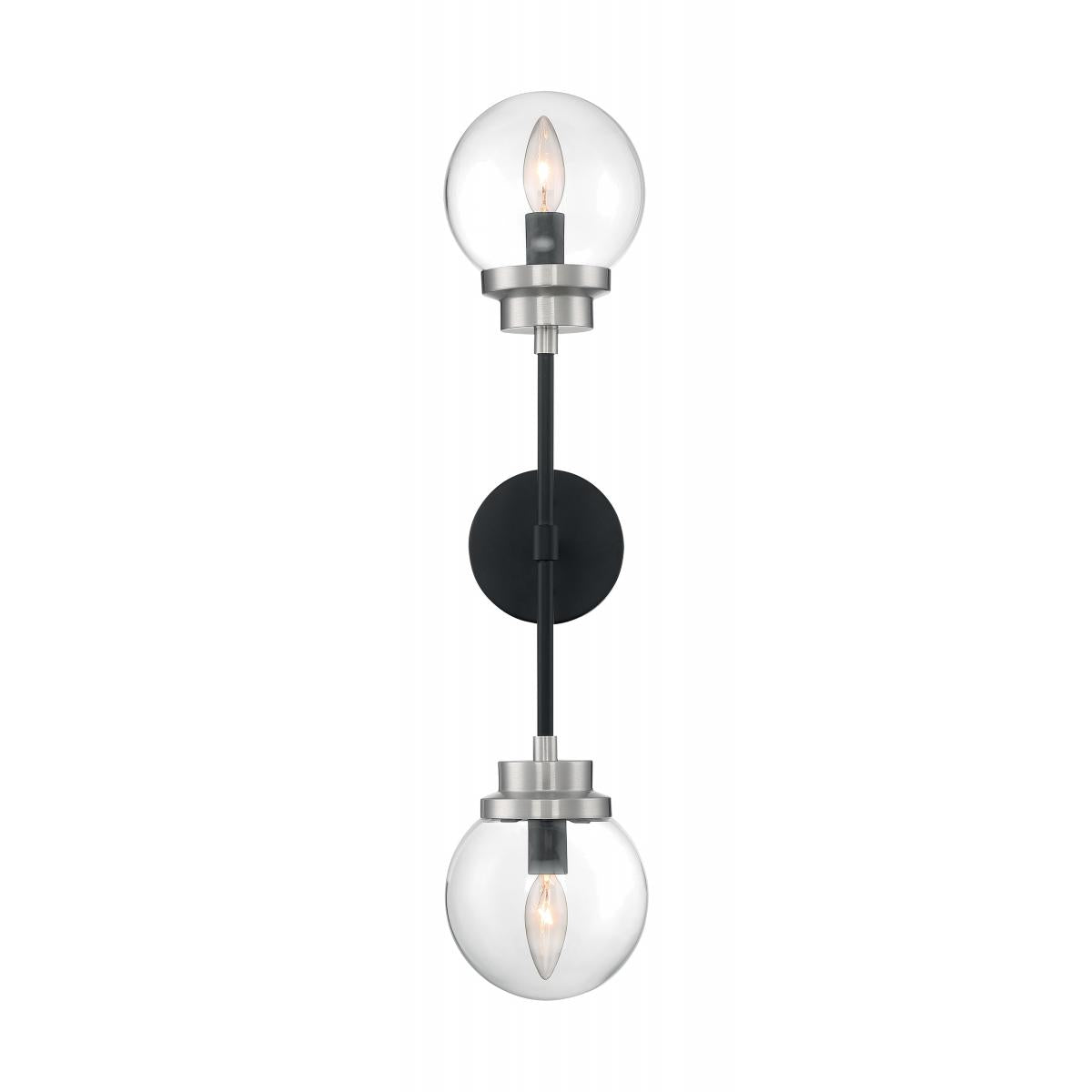 AXIS 2 LIGHT WALL SCONCE - Matte Black with Brushed Nickel Accents and Clear Glass