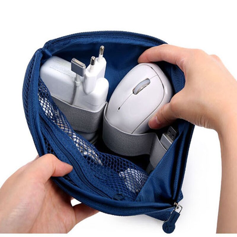 Lkblock Fashion Travel Zipper Cosmetic Bag for Women with USB Data Cable and Headset Storage