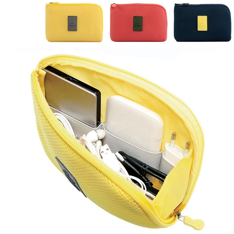 Lkblock Fashion Travel Zipper Cosmetic Bag for Women with USB Data Cable and Headset Storage