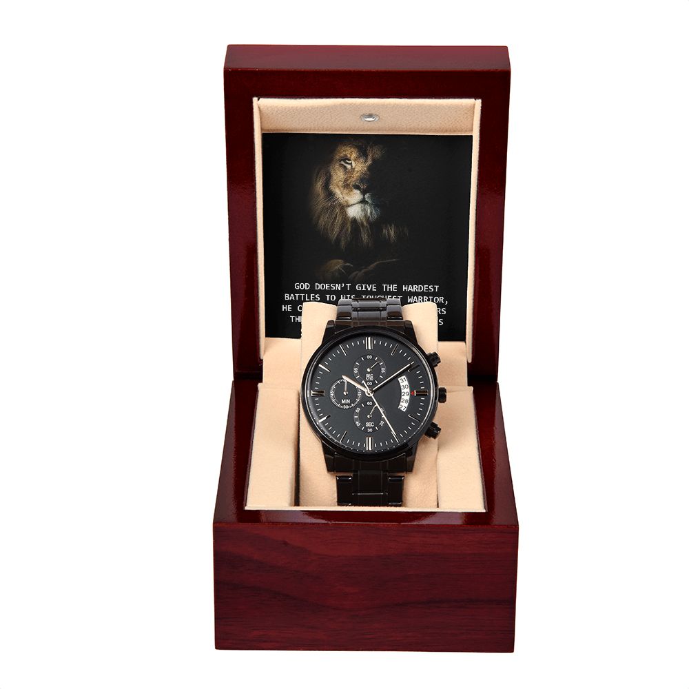 Black Chronograph Stainless Steel Watch with Copper Dial