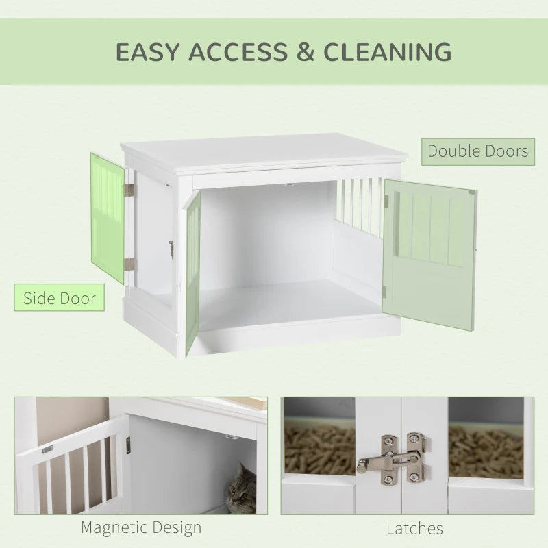 PawHut Wooden Dog Crate End Table with Triple Doors for Small Dogs, White