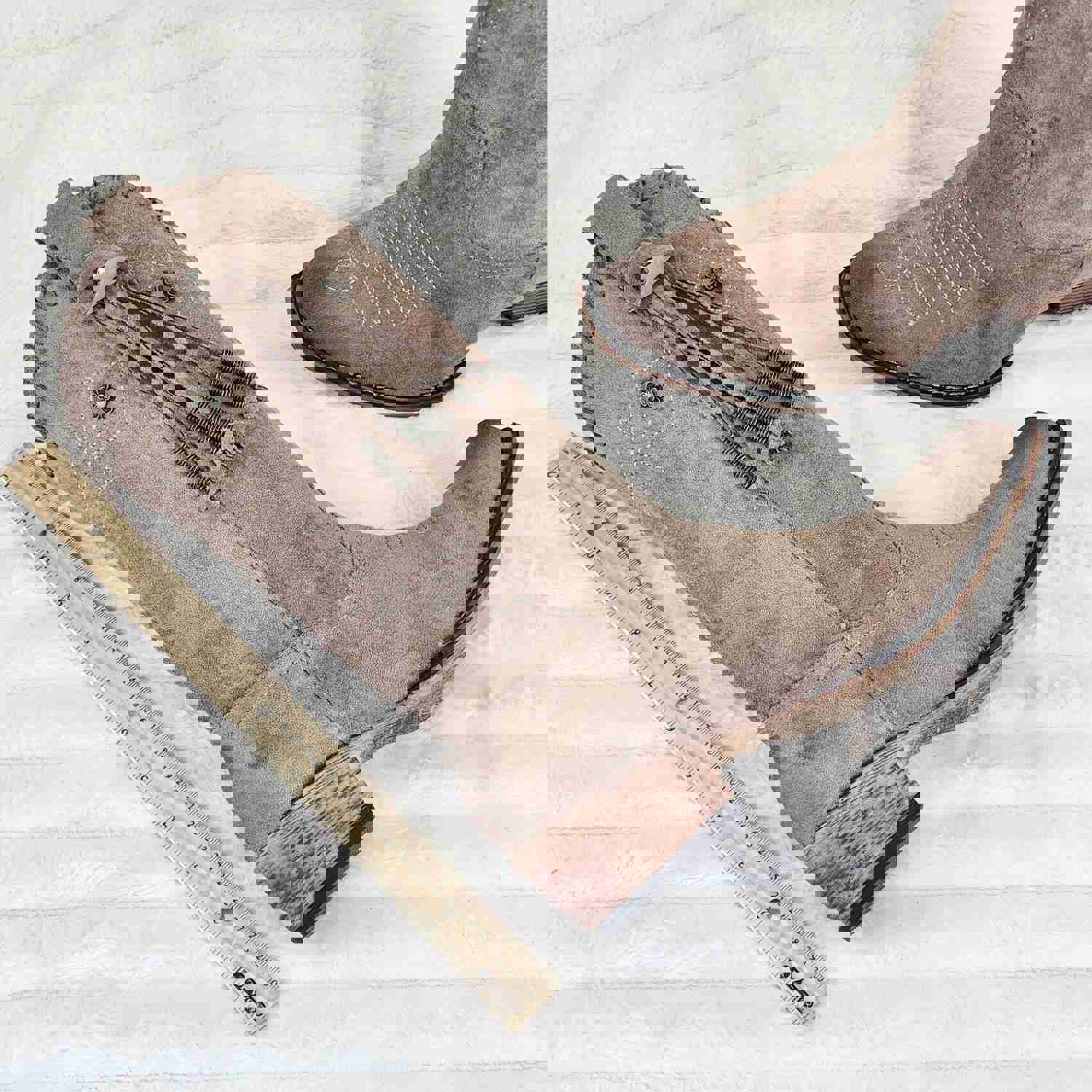 Prairie Girl Taupe Distressed Tassel Cowboy Cowgirl Pull On Mid Calf Boots