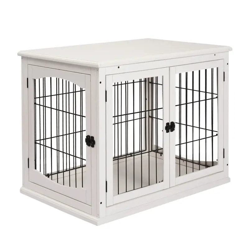PawHut Wooden Dog Crate End Table with Triple Doors for Small Dogs, White