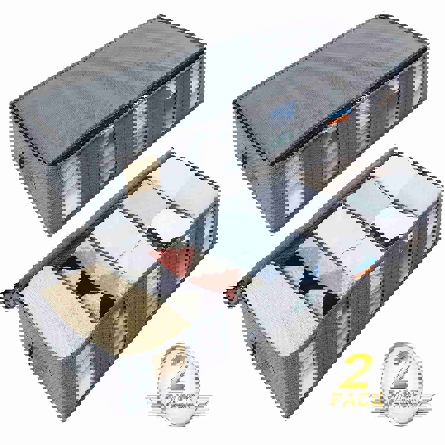 Lifewit Large Capacity Under Bed Storage Bag with 5 Clear Windows, Set of 2, Grey