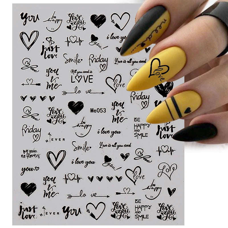 SRline 1PCS 3D Laser Heart Letter Nail Sticker Nail Art Decoration