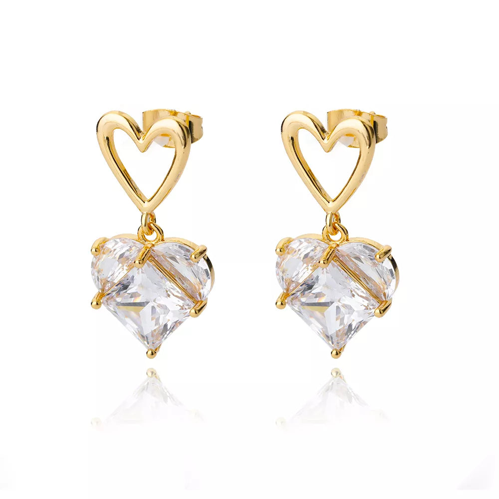 Stainless Steel Heart Earrings For Women - Vintage Gold Love Drop Earrings