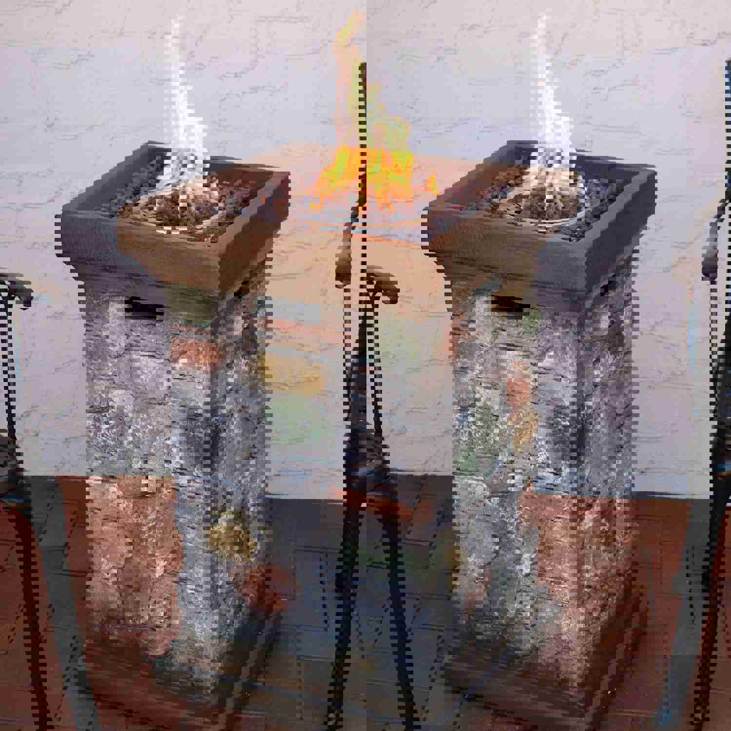 Sunnydaze Outdoor 30-Inch Tall Cast Rock Column Design Propane Gas Fire Pit