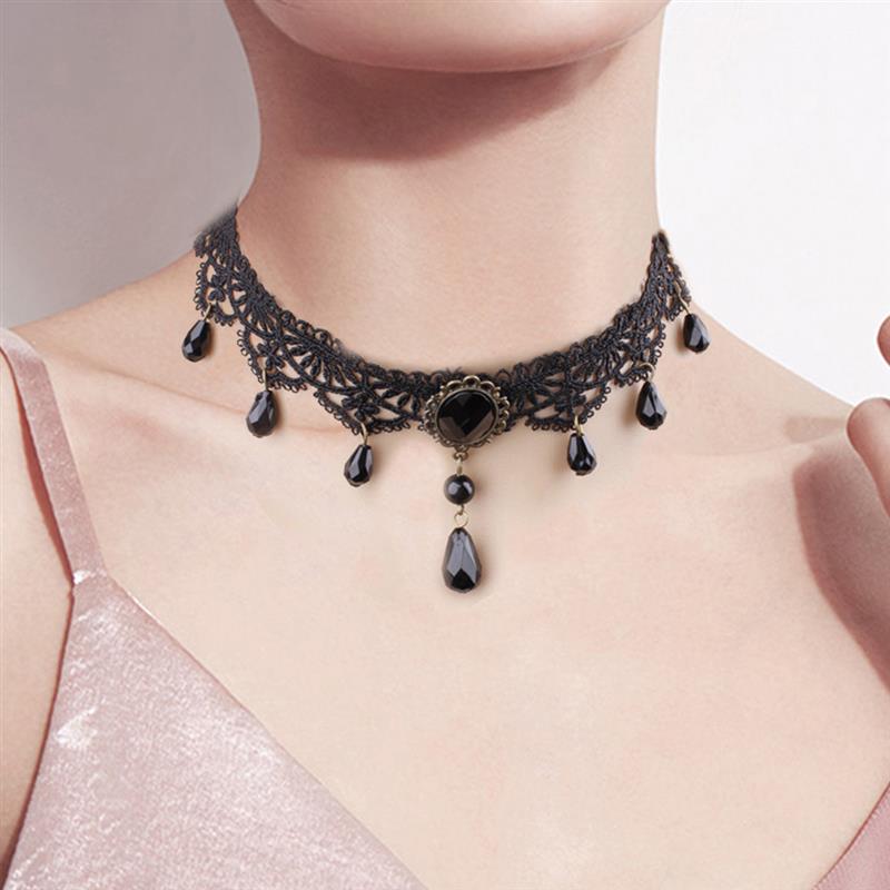 1pc Sexy Women's Gothic Choker Necklace Retro Gothic Crystal Decor Lace Necklace