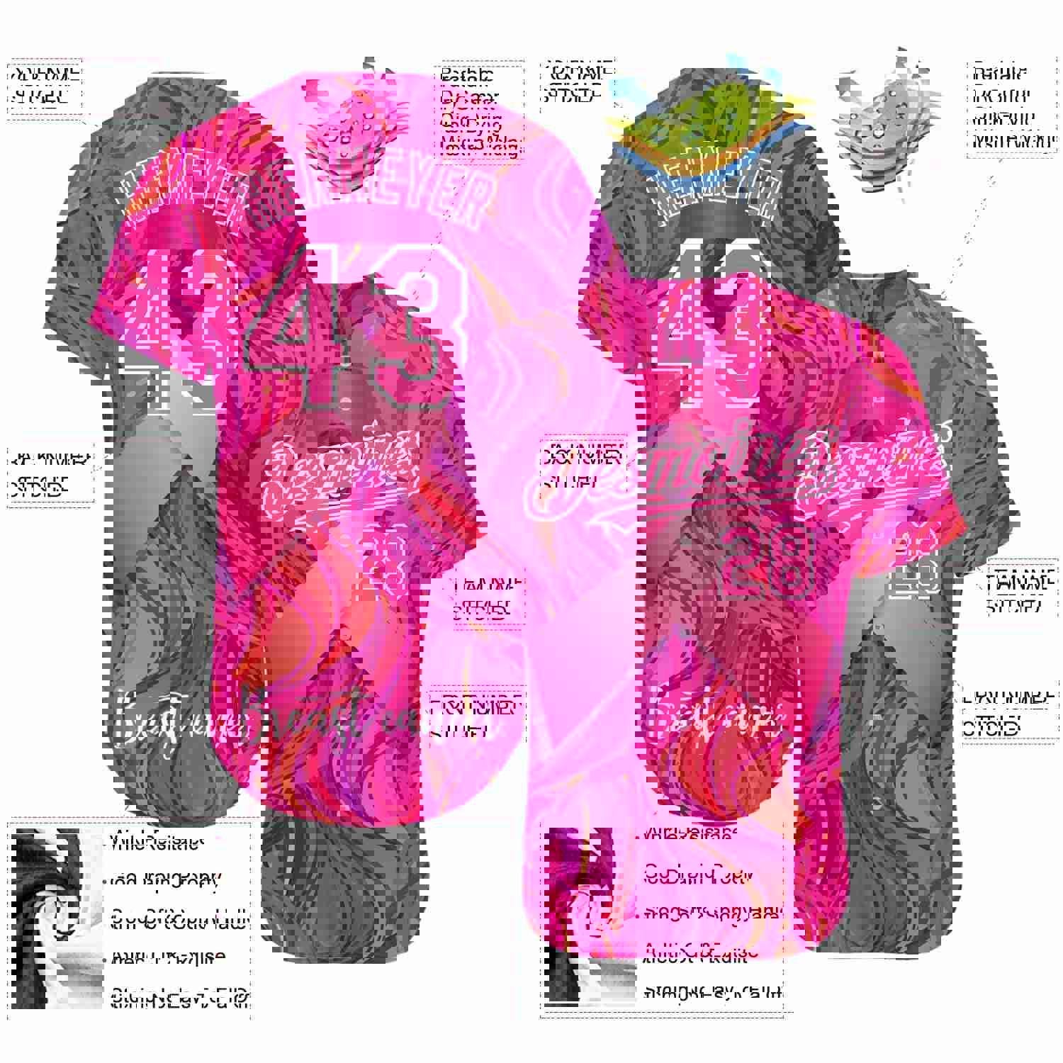 Custom Pink-White 3D Pink Ribbon Breast Cancer Awareness Baseball Jersey