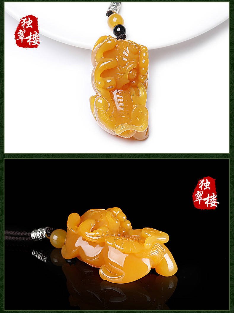 Huanglong Jade Bawang Pi Xiu Pendant - Unisex Jade Necklace with Certificate (7-6)