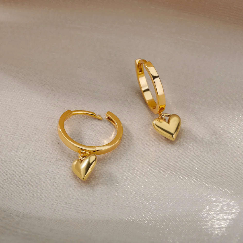 Stainless Steel Heart Earrings For Women - Vintage Gold Love Drop Earrings