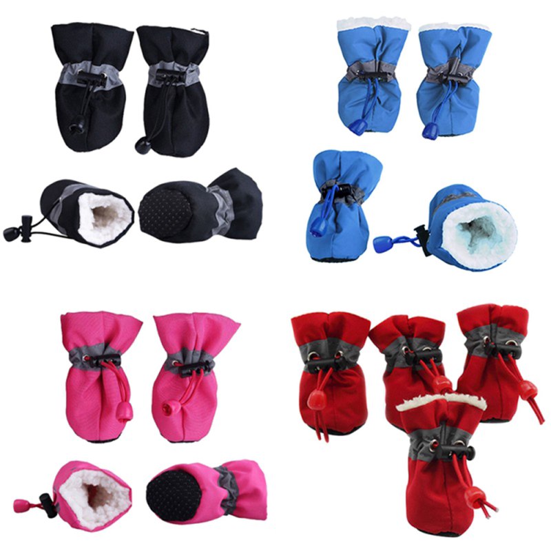 4pcs Antiskid Puppy Shoes - Winter Waterproof Soft-soled Dog Shoes for Paw Protection