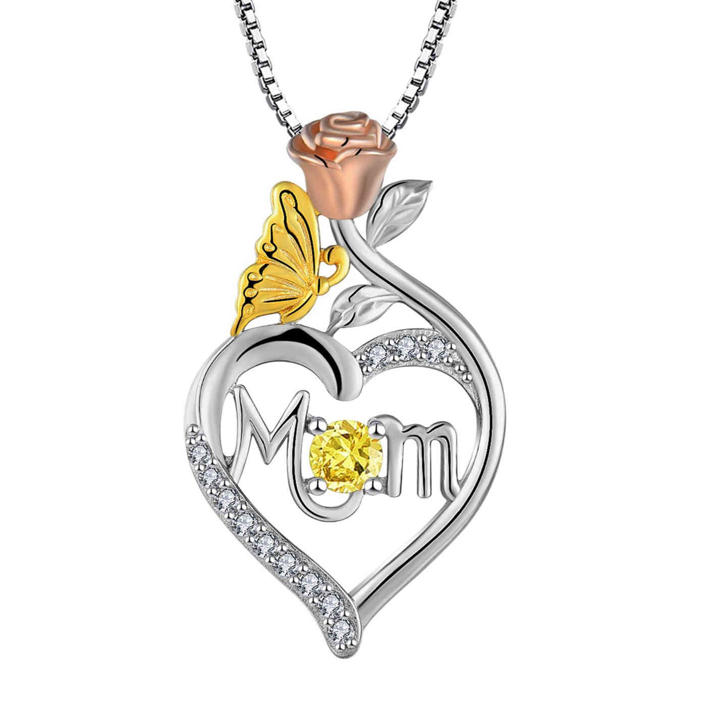 Yeelery Mom Necklace With 18K Rose Gold and Butterfly Pendant