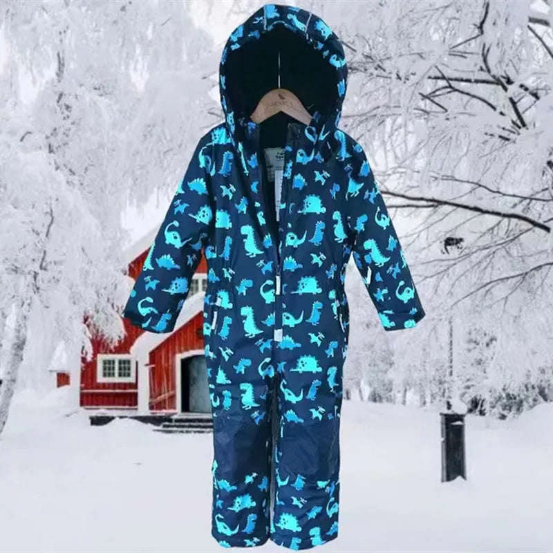 Quilted Waterproof Children's One-piece Ski Clothing
