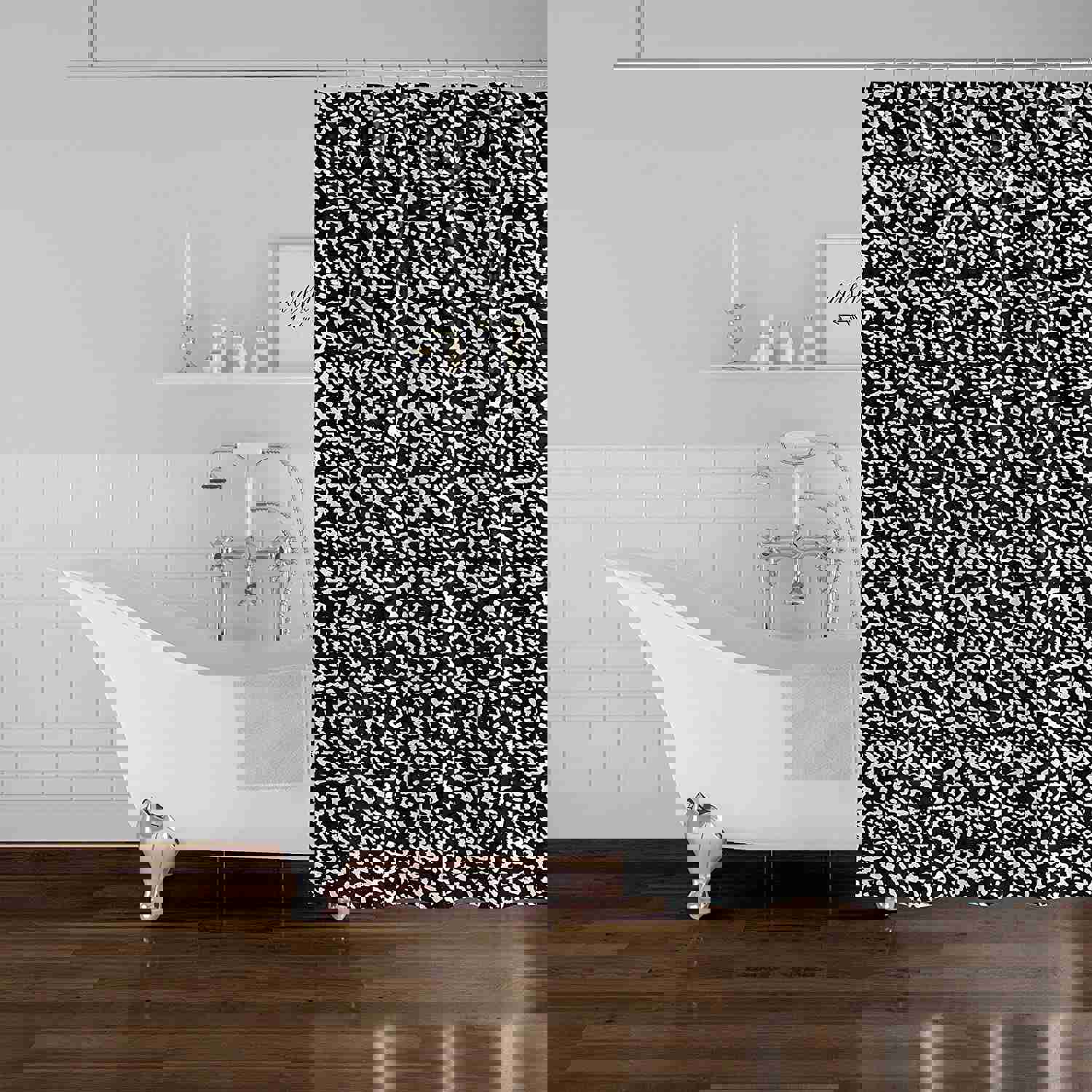 Leopard White Black Shower Curtain - Modern Contemporary Polyester Animal Print