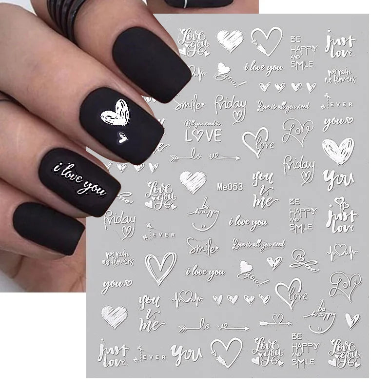 SRline 1PCS 3D Laser Heart Letter Nail Sticker Nail Art Decoration