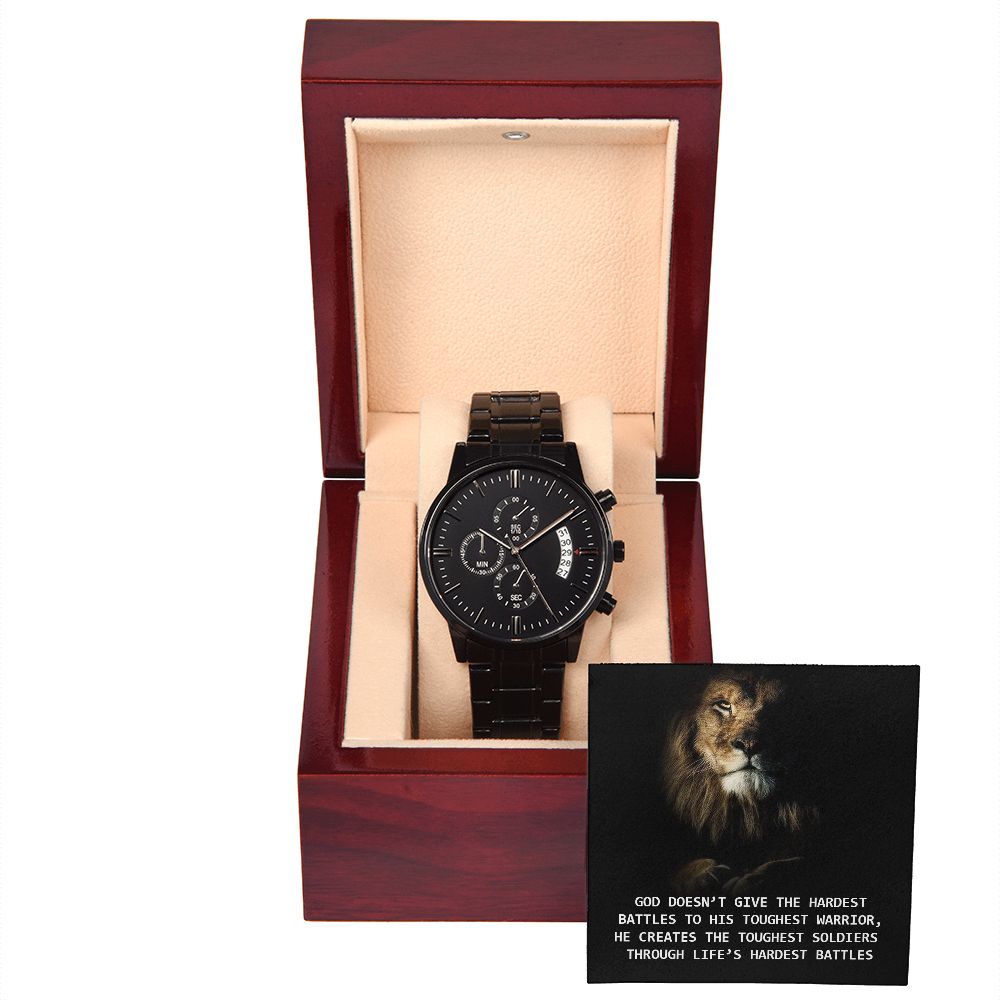Black Chronograph Stainless Steel Watch with Copper Dial