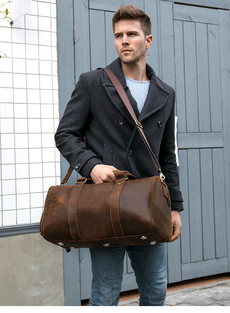 Crazy Horse Leather Men's Travel Bags - Large Capacity Fitness & Outdoor Handbags
